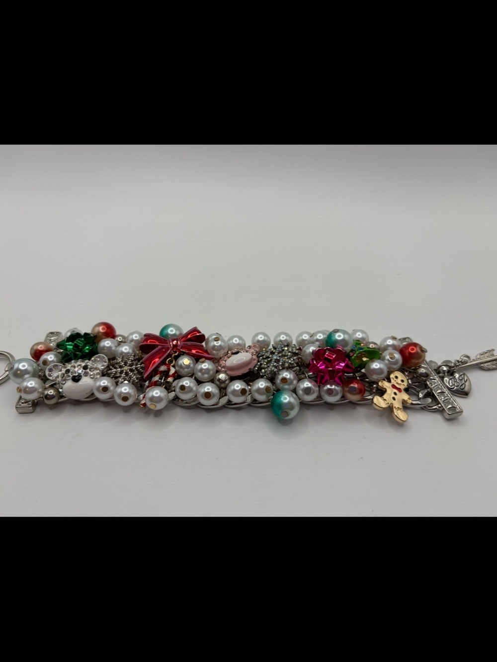 Betsy Johnson Holiday Pearl Multicolor Bracelet with Charms